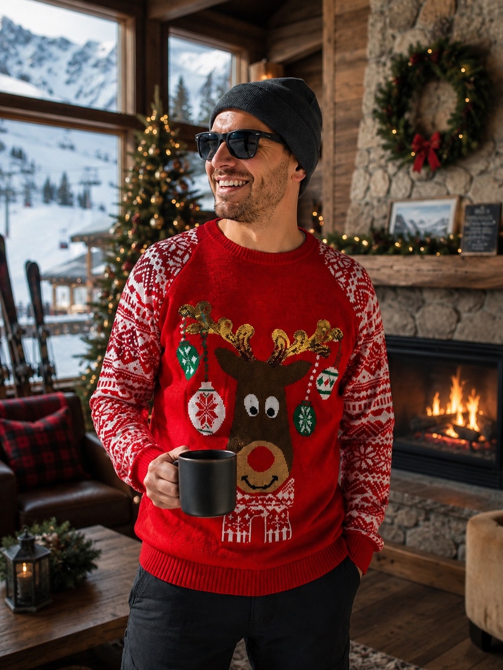 No Boundaries Ugly Christmas Sweater Red  Sz XXL (19) Jrs Reindeer Ornaments